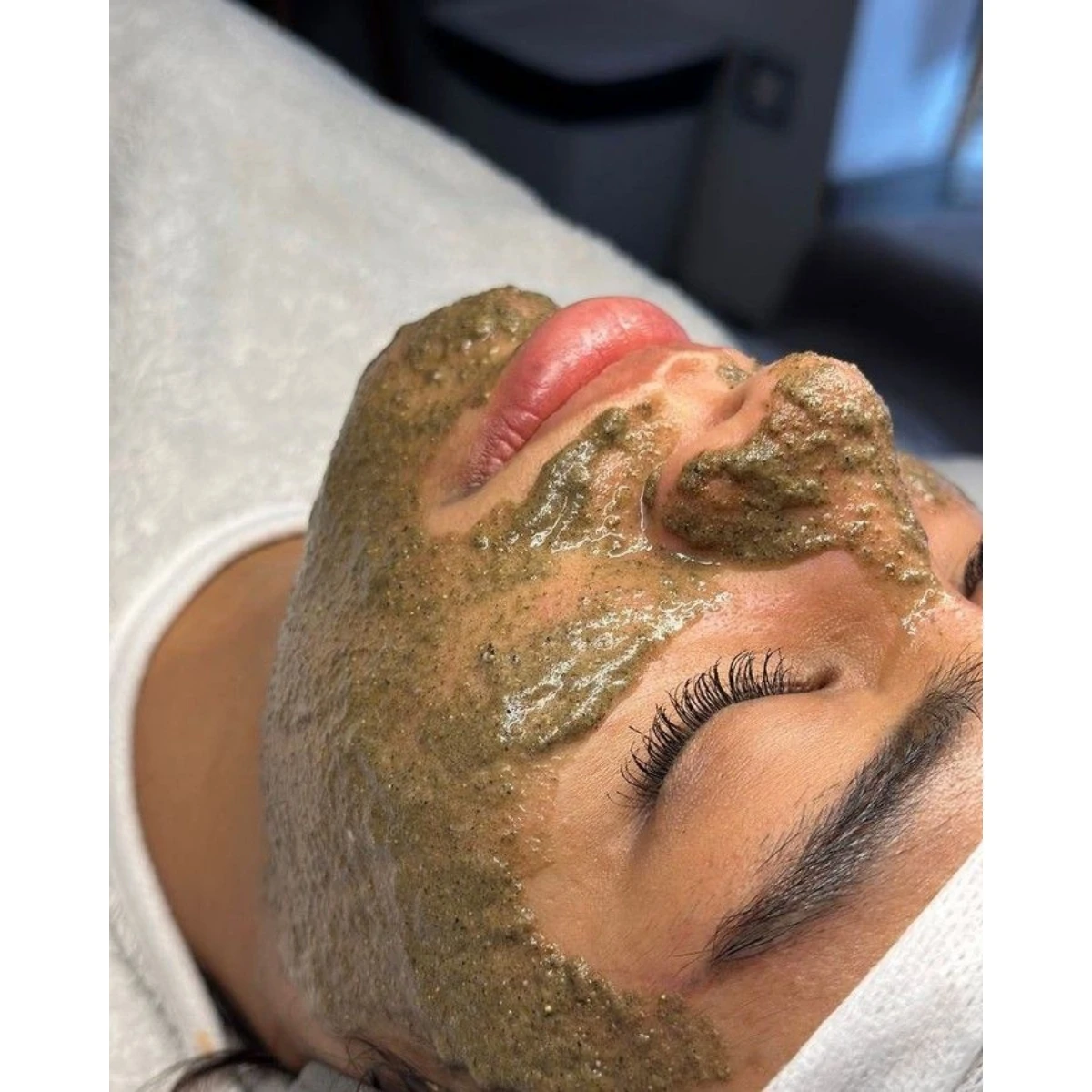 Green scrub with mask
